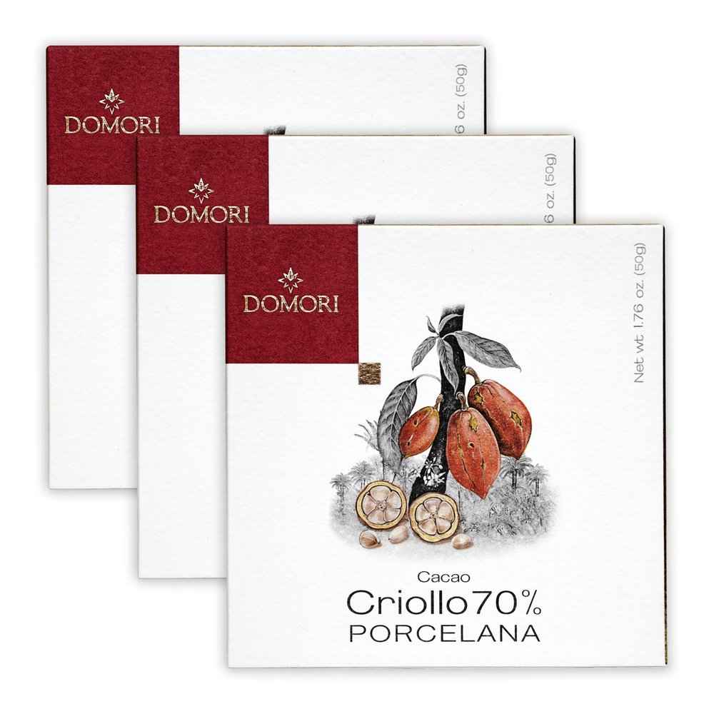 Domori Porcelana 70% Dark Chocolate 3 Pack - Italian Chocolate - Bean-to-Bar, Direct Sourced - Gluten-Free, Vegan - Bundle