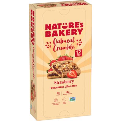 Natures Bakery Oatmeal Crumble Bars, Strawberry, Real Fruit, Vegan, Non-GMO, Breakfast bar, 1 box with 12 twin packs (12 twin packs)