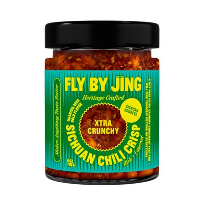 FLYBYJING Xtra Crunchy Sichuan Chili Crisp: Spicy, Tingly, Savory, Vegan, Nut-Free, Sugar Free Premium Chili Crunch - Good on Noodles, Proteins, Veggies and Everything, 6oz (Pack of 1)