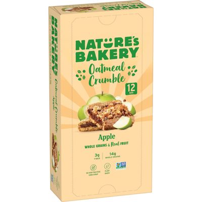 Nature's Bakery Oatmeal Crumble Bars, Apple, Real Fruit, Vegan, Non-GMO, Breakfast Bar, 1 box with 12 twin packs (12 twin packs)