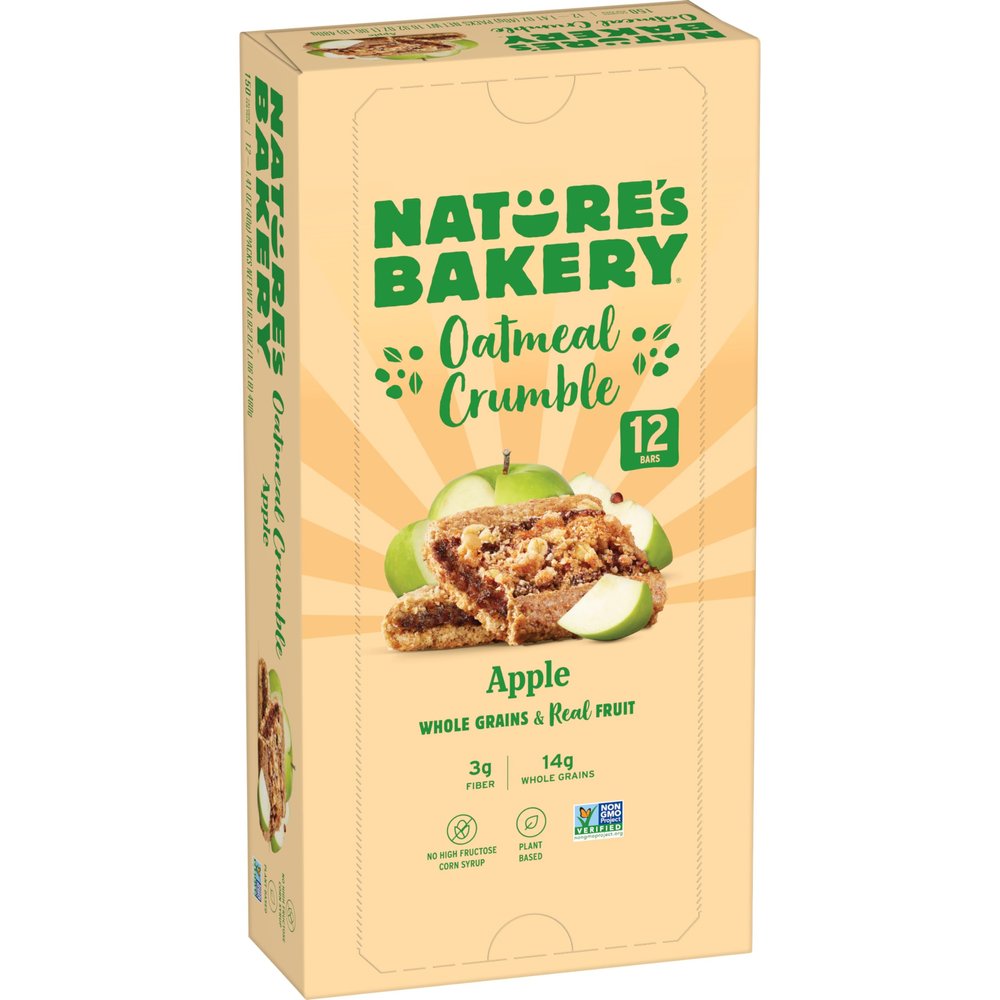 Nature's Bakery Oatmeal Crumble Bars, Apple, Real Fruit, Vegan, Non-GMO, Breakfast Bar, 1 box with 12 twin packs (12 twin packs)