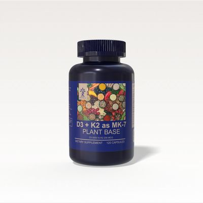 AZ BIOTECH D3 + K2 as MK-7 Plant Base, Non-GMO Formula 5000 IU Vitamin D3 & 200 mcg Supplement Vitamin K2 MK-7, 120 Capsules