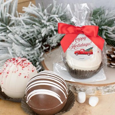 3 Pcs Christmas Hot Chocolate Bombs Gourmet White Chocolate Favors with Crushed Peppermint(3 Pack) - Happy Holidays Party Favors & Gifts