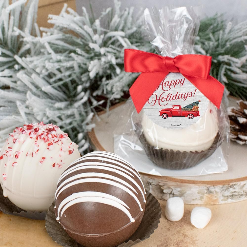 3 Pcs Christmas Hot Chocolate Bombs Gourmet White Chocolate Favors with Crushed Peppermint(3 Pack) - Happy Holidays Party Favors & Gifts