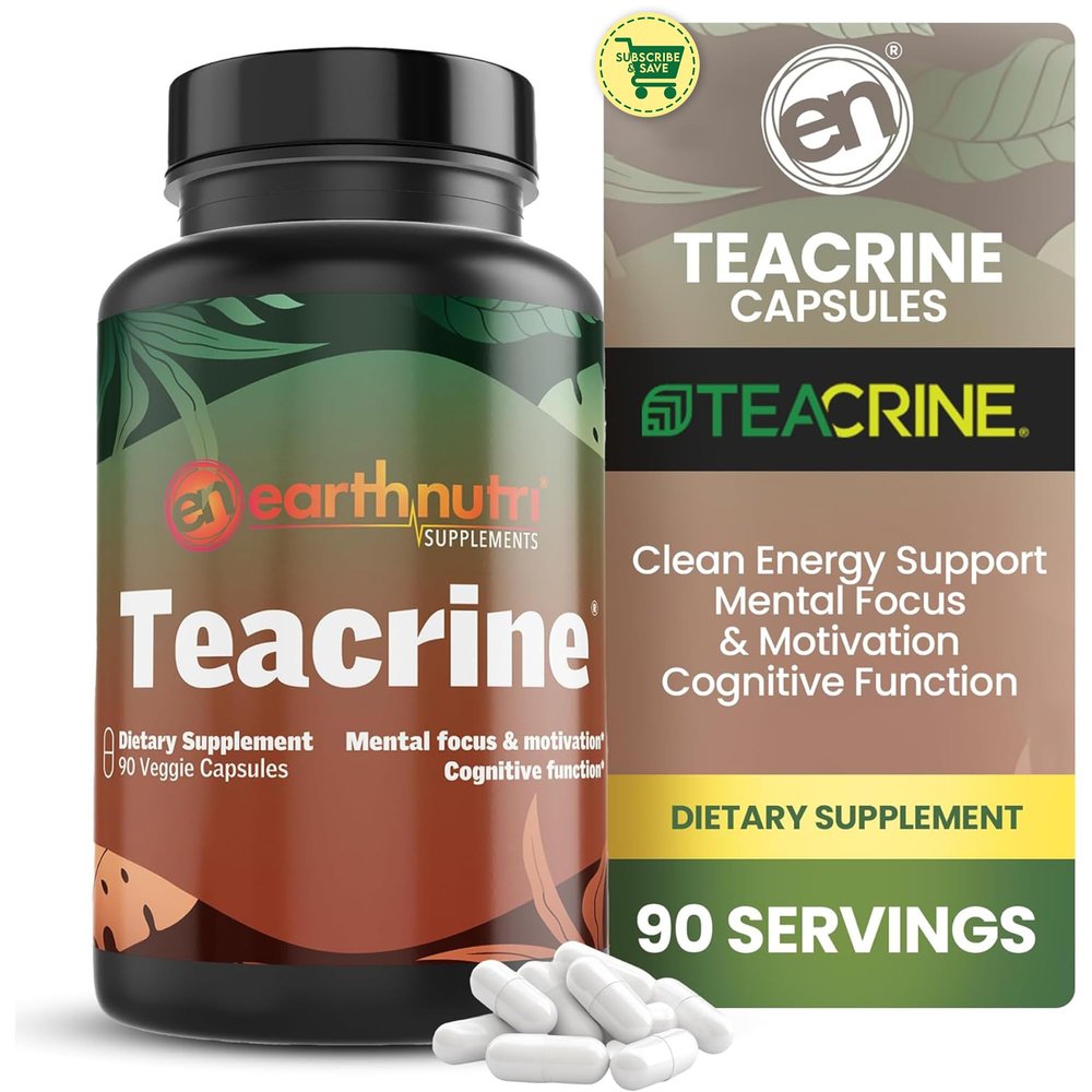 EarthNutri Theacrine Energy and Focus Supplement Gluten and Additives Free 1 Capsule Daily Vegetable Capsule for Enhanced Alertness and Endurance 250mg Theacrine Caps (90 Count Unflavored)