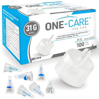 ONE-CARE Pen Tips 31G x 5/32 (4mm), Universal Fit, Thin Wall Technology, 100 Pieces per Box