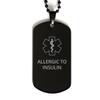 CHERLINKS Medical Alert Black Dog Tag, Allergic to Insulin Awareness, SOS Emergency Health Life Alert ID Engraved Stainless Steel Chain Necklace For Men Women Kids view 1