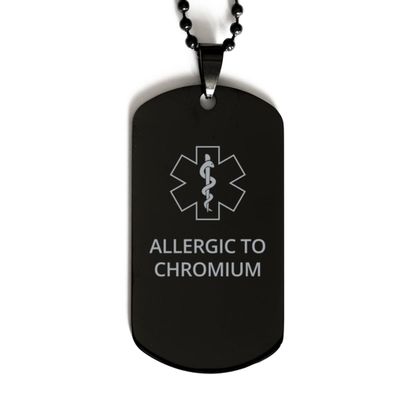 CHERLINKS Medical Alert Black Dog Tag, Allergic to Chromium Awareness, SOS Emergency Health Life Alert ID Engraved Stainless Steel Chain Necklace For Men Women Kids