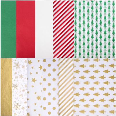 Blisstime 222 Sheets Christmas Tissue Paper Red Green Gold White 13.5" X 19.5", 11 Assorted Designs Christmas Wrapping Paper for Gift Bags