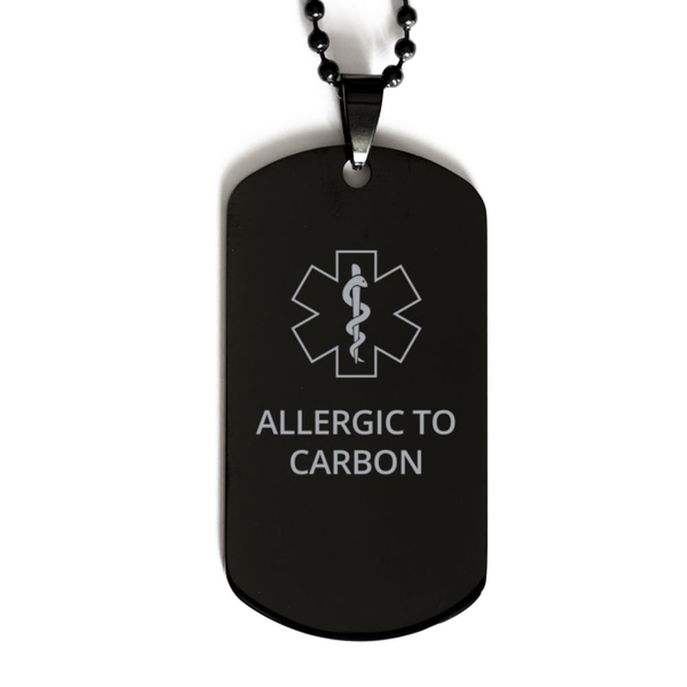 CHERLINKS Medical Alert Black Dog Tag, Allergic to Carbon Awareness, SOS Emergency Health Life Alert ID Engraved Stainless Steel Chain Necklace For Men Women Kids