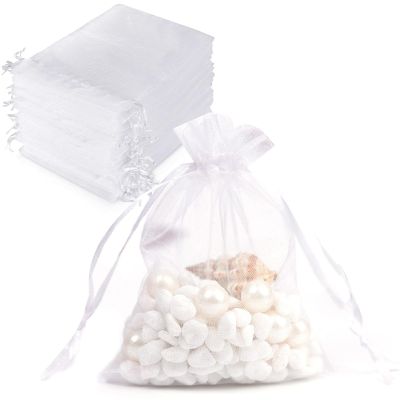 100PCS Sheer Organza Bags With Drawstring for Wedding Favor, Party, Favor Jewelry, Candy, Birthday, Christmas, Festival, Soaps, Makeup,Wrapping Supplies, 6 x 4 Inch Small Mesh White Gift Bags.