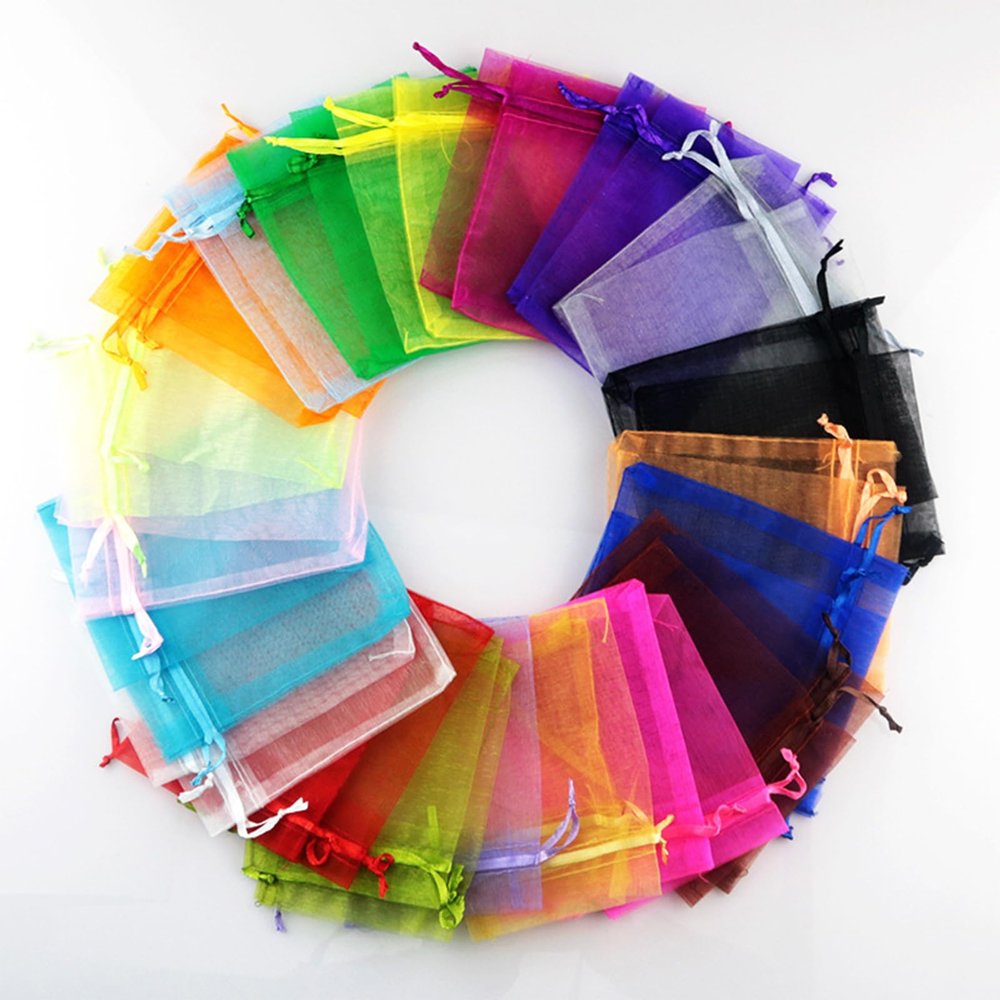 100PCS Sheer Organza Bags With Drawstring for Wedding Favor, Party, Favor Jewelry, Candy, Birthday, Christmas, Festival, Soaps, Makeup,Wrapping Supplies, 6 x 4 Inch Small Mesh multicolor Gift Bags.
