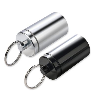 FULLGUEEN Portable Pill Holder Keychain,Aluminium Alloy Waterproof Pill Box Container for Purse Pocket,Small Daily Pill Case for Outdoor Travel Camping-2PCS
