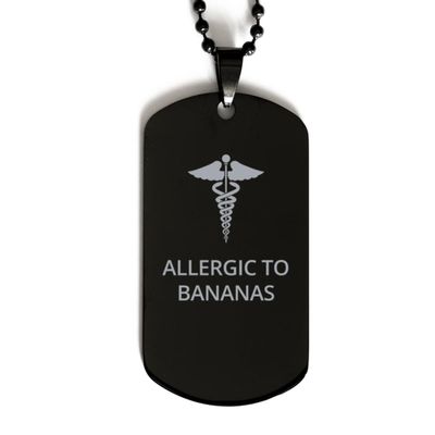 CHERLINKS Medical Black Dog Tag, Allergic to Bananas Awareness, Medical Symbol, SOS Emergency Health Life Alert ID Engraved Stainless Steel Chain Necklace For Men Women Kids