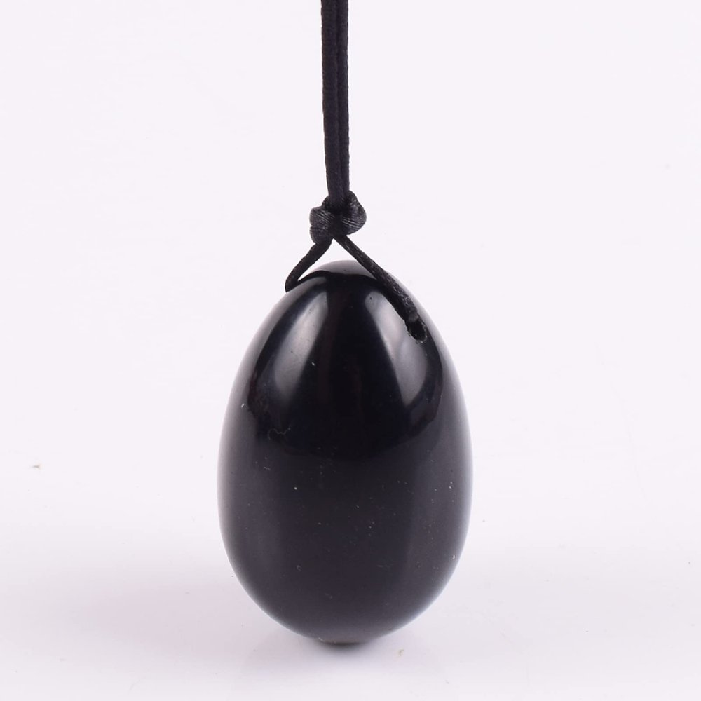 Yoni Egg Set Yoni Egg Natural Obsidian Massage Egg Set Undrill &Wooden Base Crystal Mineral Ball Kegel Exercise,Drill 40x25