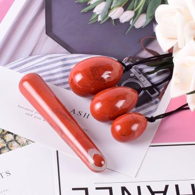 Yoni Egg Set Yoni Egg Natural Jasper Egg Set Drill Red Stone Crystal Wand Mineral Ball Kegel Exercise Woman Care,4 Pcs