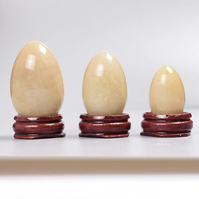 Yoni Egg Set Yellow Jade Yoni Egg Set Undrilled Natural Stone Massage Crystal Ball Kegel Exercise Women,3 Pcs and Base