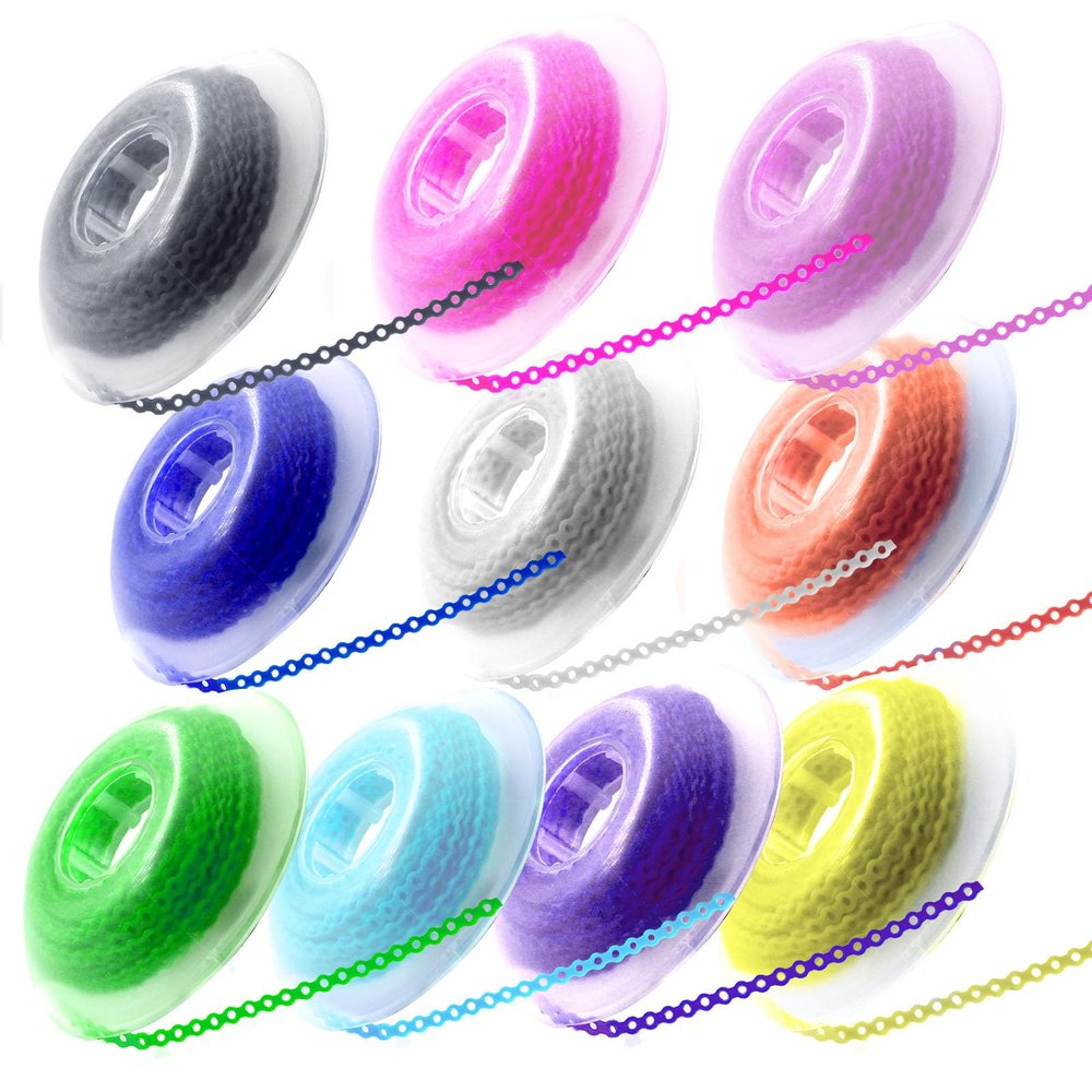 10 Rolls Orthodontic Braces Rubber Chains, Braces Power Chains consisted force in closed, short, long filaments chain in 15'' spools (long, 0.166(4.2mm), Mix colors