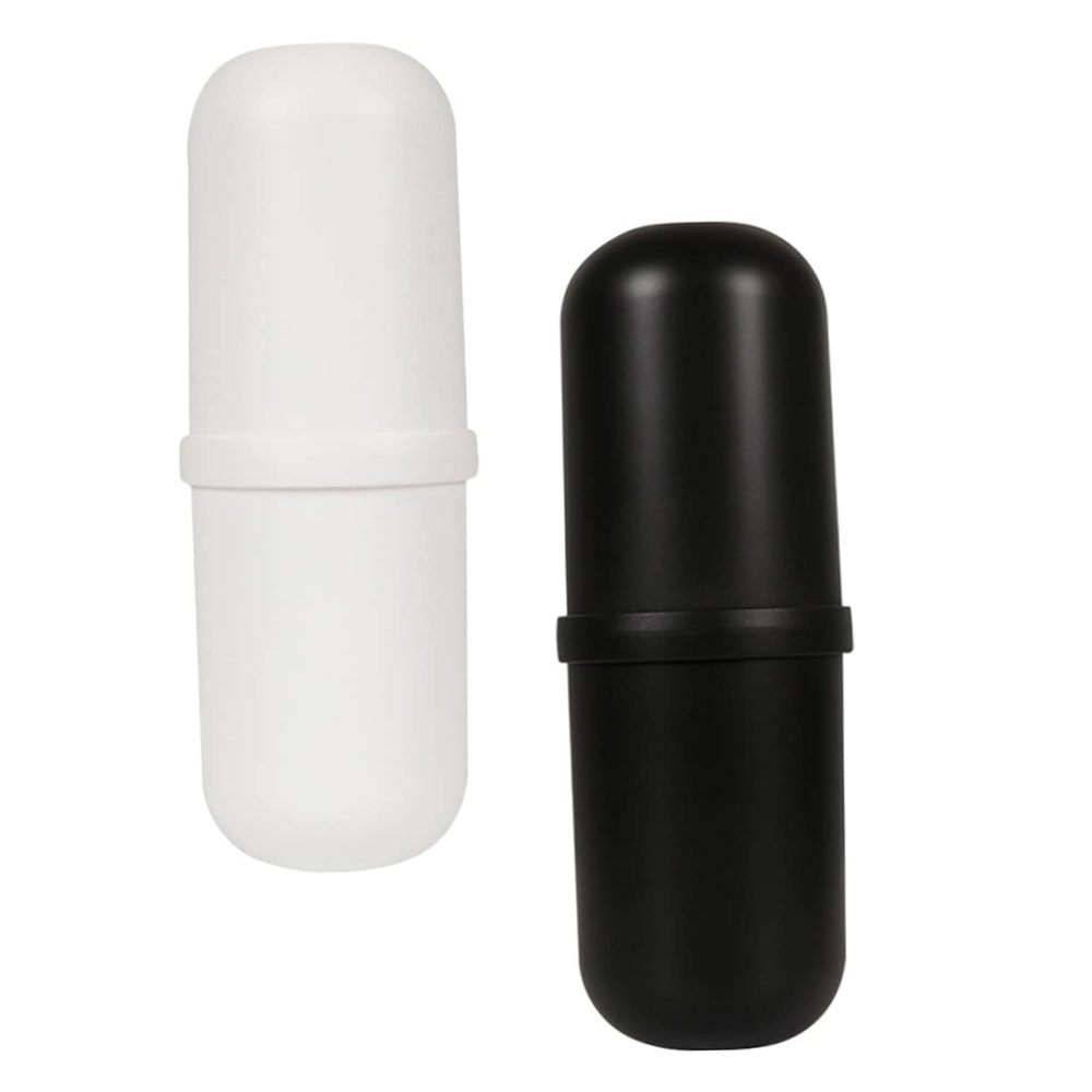 LALAFINA 2pcs Multifunctional Toothbrush Holder with Mouthwash Cups Portable Travel Toothbrush Case Creative Bathroom Accessories for Couples Black White