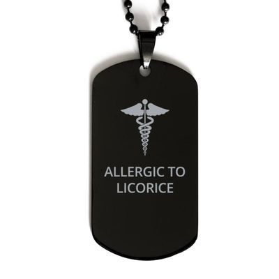 CHERLINKS Medical Black Dog Tag, Allergic to Licorice Awareness, Medical Symbol, SOS Emergency Health Life Alert ID Engraved Stainless Steel Chain Necklace For Men Women Kids