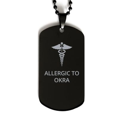 CHERLINKS Medical Black Dog Tag, Allergic to Okra Awareness, Medical Symbol, SOS Emergency Health Life Alert ID Engraved Stainless Steel Chain Necklace For Men Women Kids