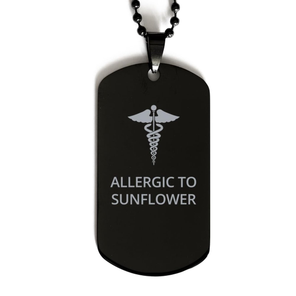 CHERLINKS Medical Black Dog Tag, Allergic to Sunflower Awareness, Medical Symbol, SOS Emergency Health Life Alert ID Engraved Stainless Steel Chain Necklace For Men Women Kids