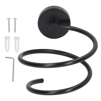 Hair Dryer Holder, Simple Style Copper Hair Care Tools Holder Wall Mount Bathroom Hair Dryer Hanging Rack Styling Organizer Storage Basket (Black)