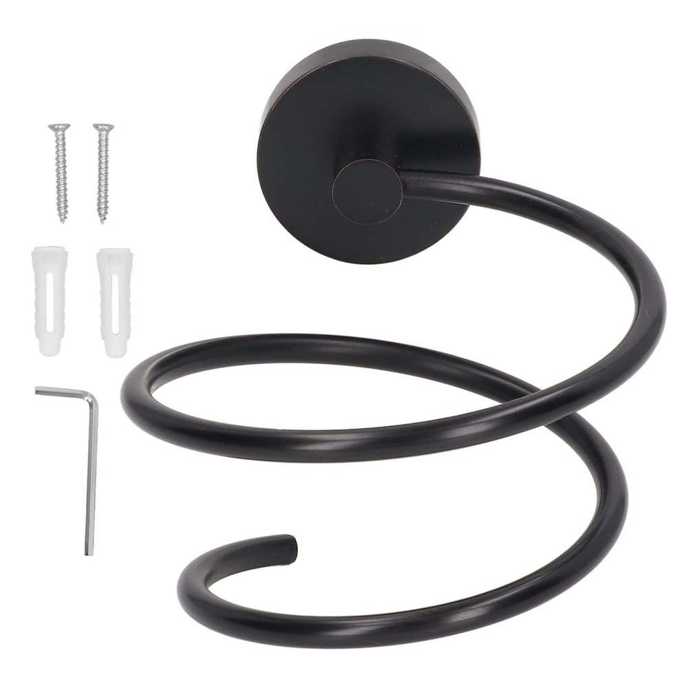 Hair Dryer Holder, Simple Style Copper Hair Care Tools Holder Wall Mount Bathroom Hair Dryer Hanging Rack Styling Organizer Storage Basket (Black)
