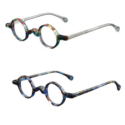 2023 Vintage Round Acetate Optical Glasses Frames Men Glasses Women Round Punk Eyeglasses (2PCS blue floral&colours, 2)