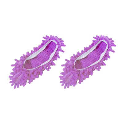 TOLUON 2Pcs Mop Slippers Shoe Covers,Soft Washable Dust Duster Slippers,Reusable Multi-Function Mop Socks Dust Hair Cleaners Floor Cleaning Tools Purple One Size