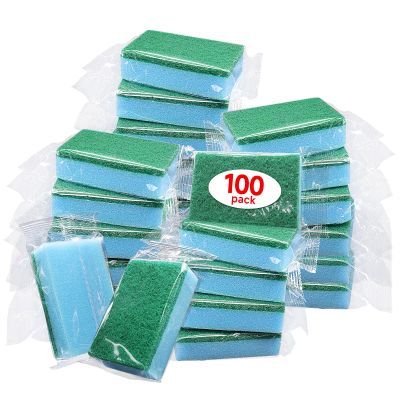 (100 Pack) Kheoxusa Individually Wrapped Sponges,Sponge Individually Wrapped,Individually Wrapped Sponges Bulk Packed for Cleaning Dishes Kitchen Scrub Dish Non Scratch Scrubbers Small Mini Bulk-Blue