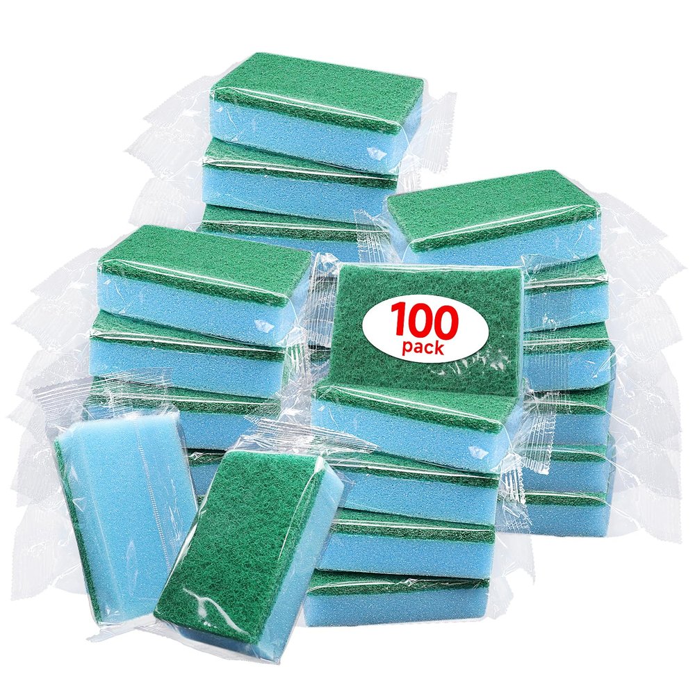 (100 Pack) Kheoxusa Individually Wrapped Sponges,Sponge Individually Wrapped,Individually Wrapped Sponges Bulk Packed for Cleaning Dishes Kitchen Scrub Dish Non Scratch Scrubbers Small Mini Bulk-Blue