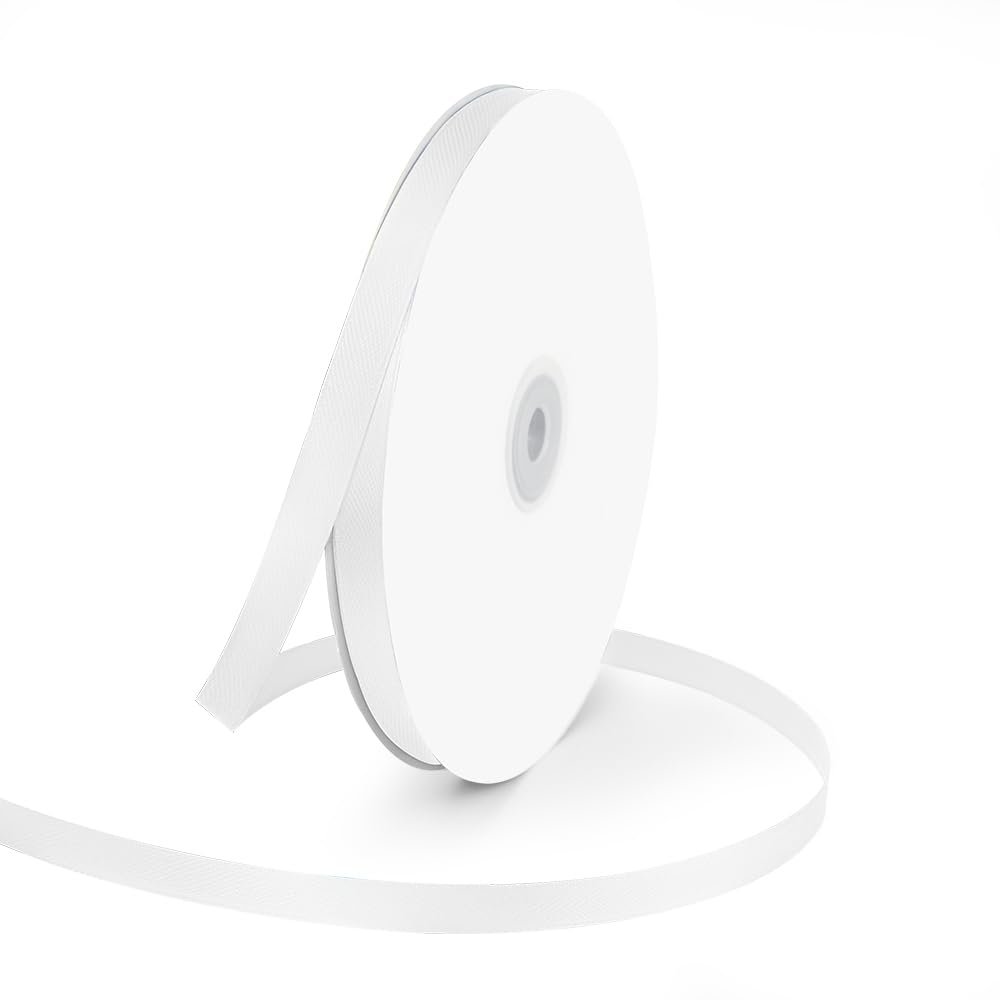 3/8" Wide x 100 Yards Single Face Polyester Satin Ribbon, Satin Ribbon for Crafts, Gift, Hair Bows, Wedding Party Decoration, Bow Making & Other Projects (White)