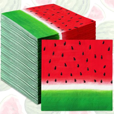 50 Pack Watermelon Paper Napkins Summer Theme Disposable Napkins Red Green Luncheon Dinner Napkins for Birthday Wedding Party Supplies Table Decor, 6.5 x 6.5 Inch