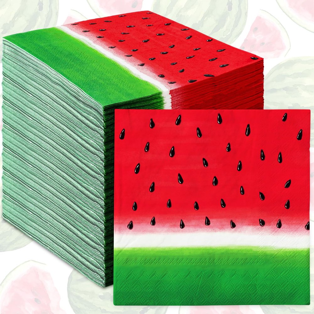 50 Pack Watermelon Paper Napkins Summer Theme Disposable Napkins Red Green Luncheon Dinner Napkins for Birthday Wedding Party Supplies Table Decor, 6.5 x 6.5 Inch