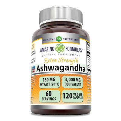 Amazing Formulas Ashwagandha Extract Supplement | 150 Mg Extract (20:1) | Equivalent to 3,000 Mg | Veggie Capsules | Non-GMO | Gluten-Free | Made in USA (1 Pack | 120 Count)