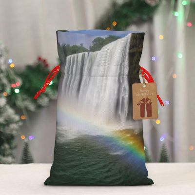 Waterfall And Rainbow Print Christmas Drawstring Gift Bags Reusable Gift Bags Burlap Drawstring Bags Xmas Gift Bag For Wedding Christmas New Year'S Day Present Storage Bag