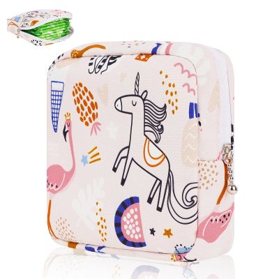 Desing Wish Sanitary Pad Storage Bag Portable Period Bag for Teen Pads/Sanitary Napkins/Small Tampons, Sanitary Napkin Storage Bag First Period Gifts for Teen Girls (Pink Horse)