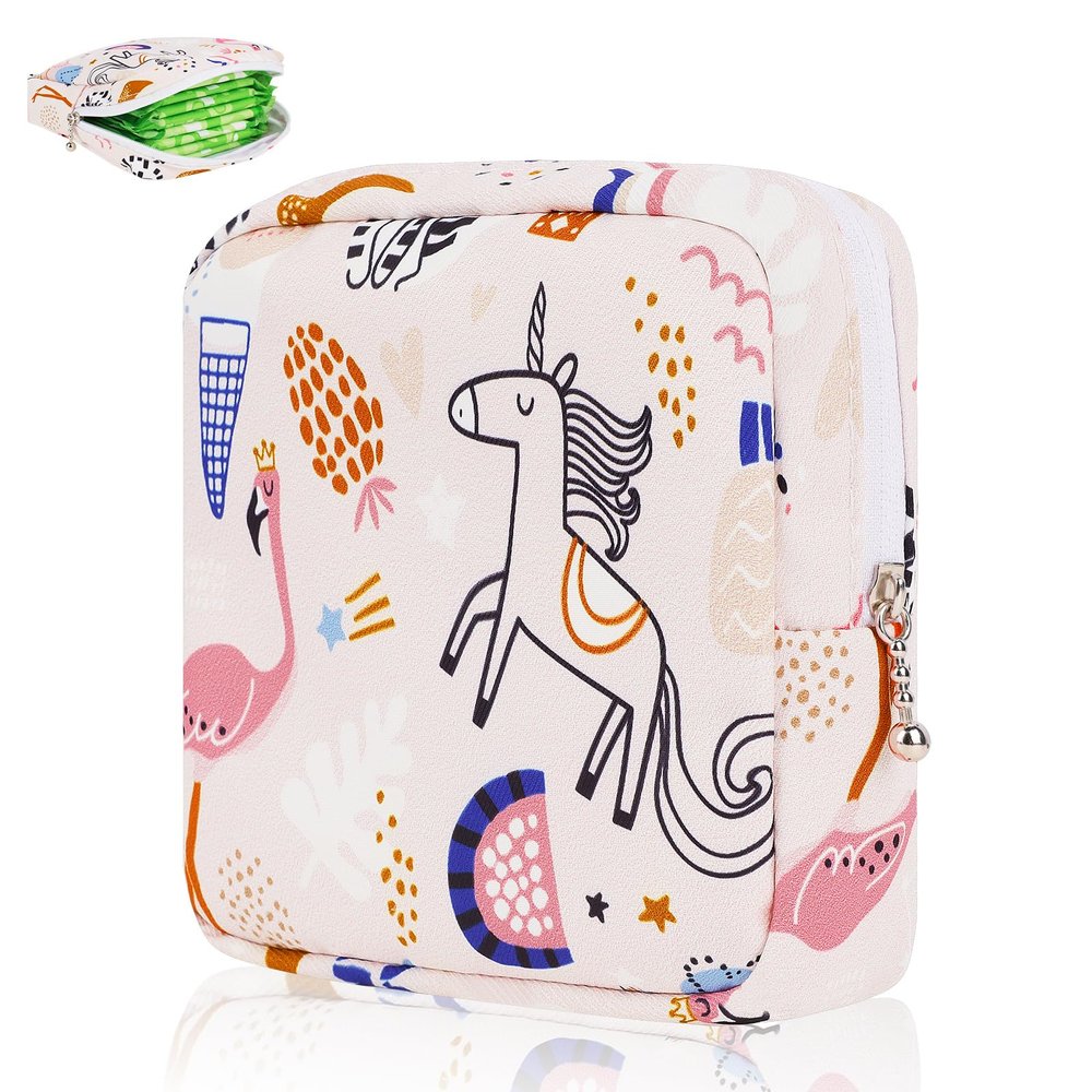 Desing Wish Sanitary Pad Storage Bag Portable Period Bag for Teen Pads/Sanitary Napkins/Small Tampons, Sanitary Napkin Storage Bag First Period Gifts for Teen Girls (Pink Horse)