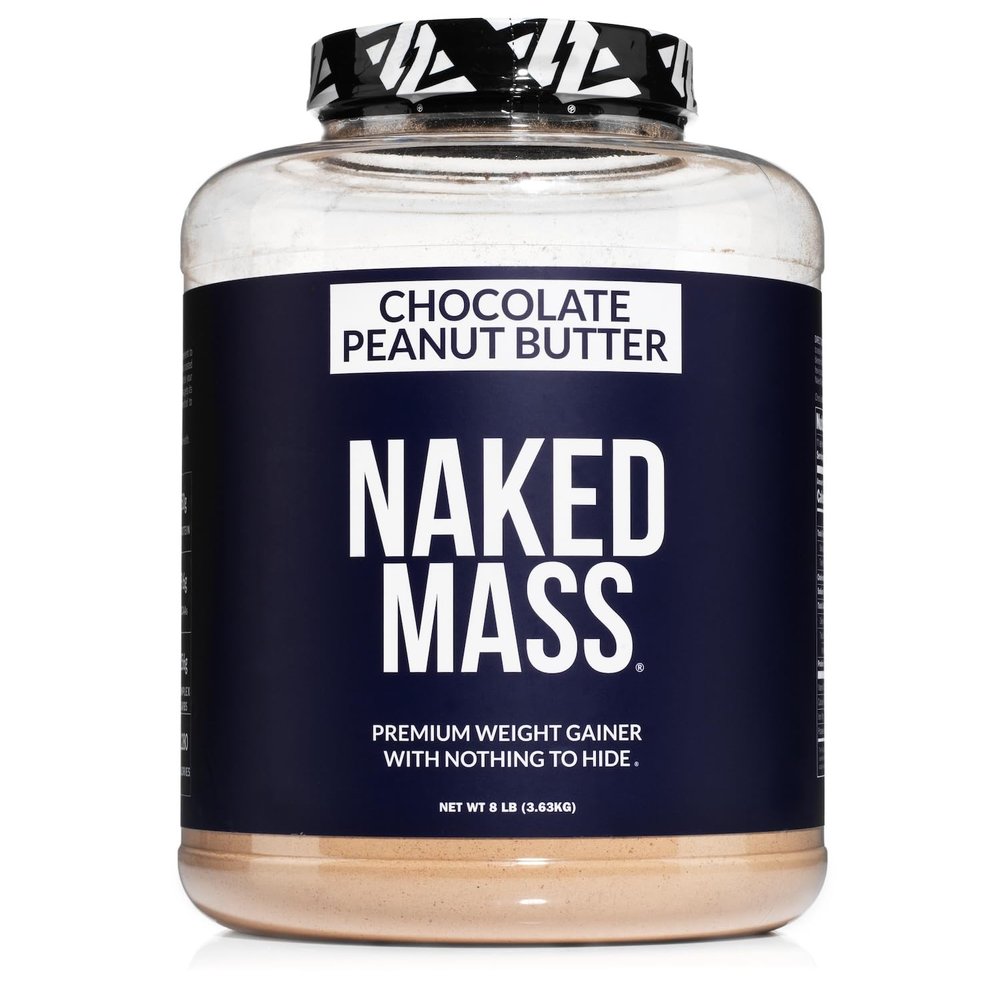 NAKED Chocolate Peanut Butter Mass - 1,280 Calories, 50G Protein, Nothing Artificial. All Natural Weight Gainer Protein Powder - 8Lb Bulk, GMO Free, Gluten Free & Soy Free