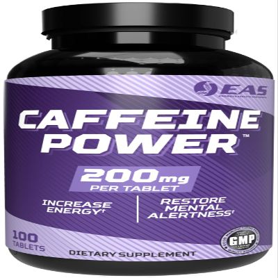 EAS Caffeine Power 200mg | Caffeine Pills Supplement | Increase Energy & Restore Mental Alertness | Gluten Free, Non GMO, Vegetarian Friendly | 100 Tablets
