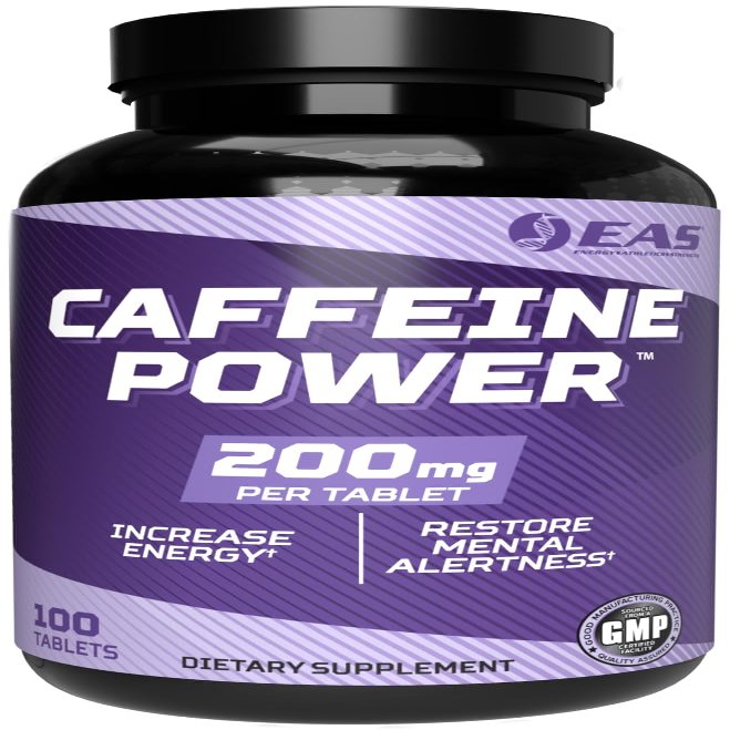 EAS Caffeine Power 200mg | Caffeine Pills Supplement | Increase Energy & Restore Mental Alertness | Gluten Free, Non GMO, Vegetarian Friendly | 100 Tablets