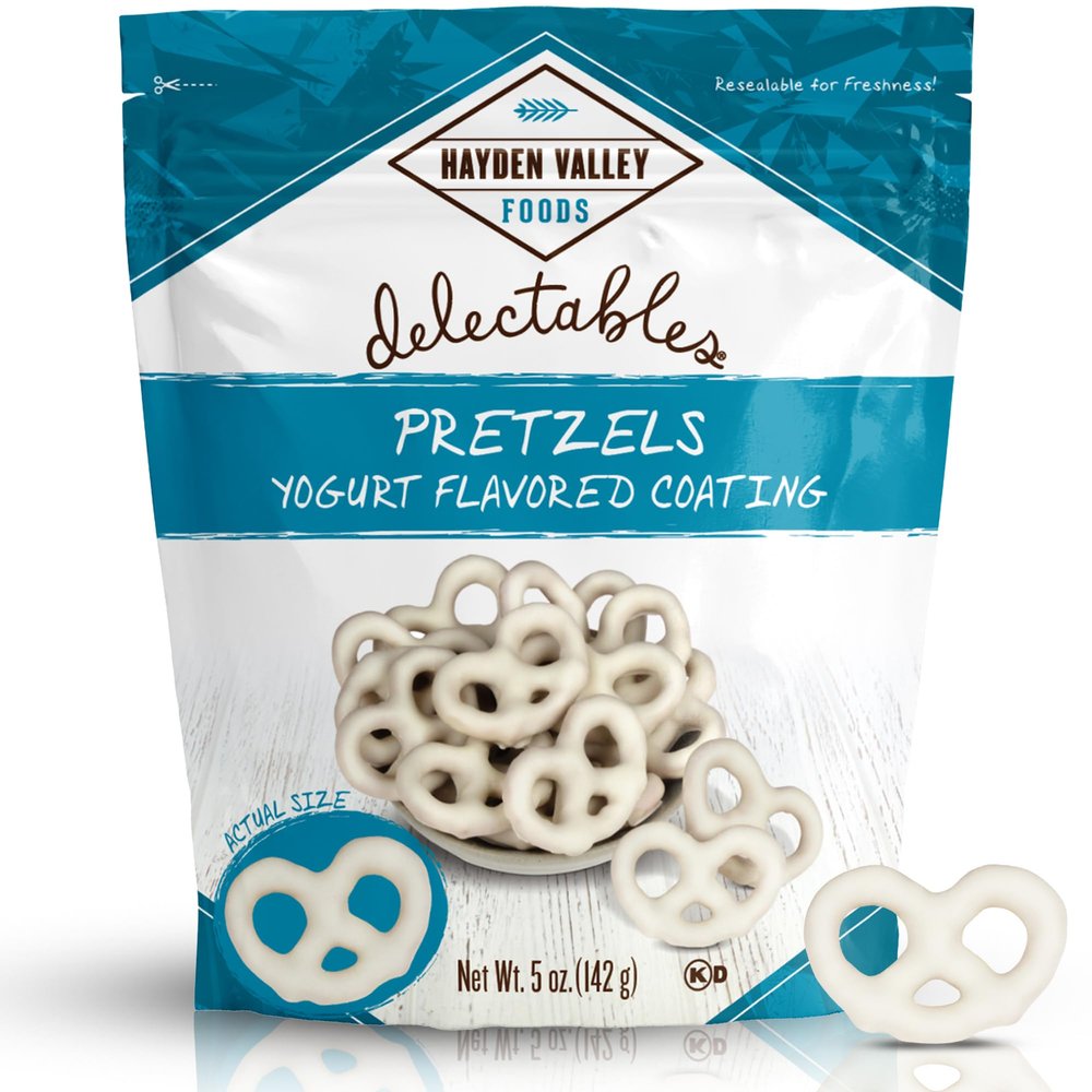 Hayden Valley Foods Vanilla Yogurt Flavored Covered Pretzels | 5 oz Resealable Bag | Gourmet White Pretzels