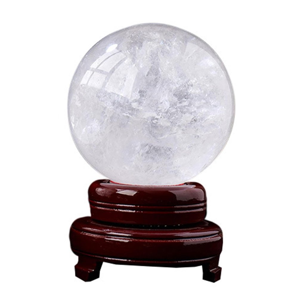 NIBHZ Natural Healing Quartz Crystal White Calcite Sphere Gemstone Ball Natural Sculpture Figurine with Stand,White-10cm