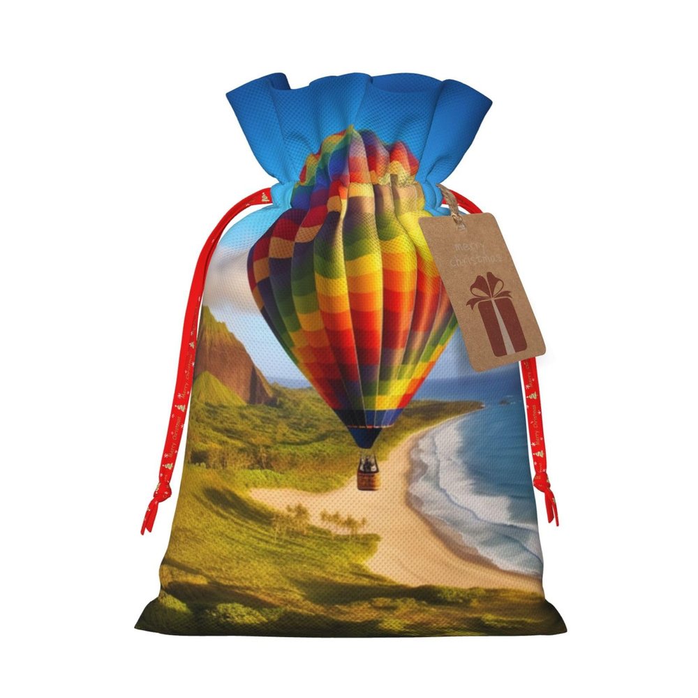 YAzgaN Hawaii Hot Air Balloon Christmas Gift Bags,Christmas Burlap Gift Bags With Drawstring Reusable Gift Wrapping Bags For Gifts Treat And Candy For Xmas Presents Party Favor.