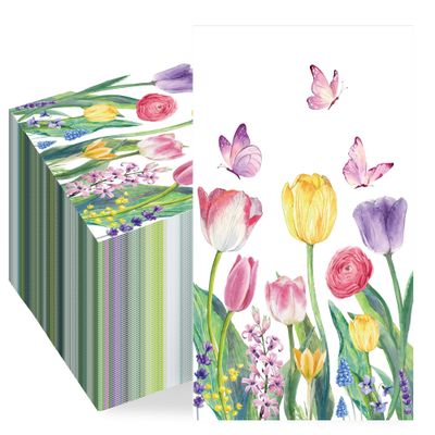 100 PCS Spring Floral Paper Napkins Tulip Guest Napkins Disposable Watercolor Flower Dinner Party Napkin Floral Decorative Hand Towel for Bathroom Bridal Shower Wedding Birthday Dinner Party Supplies