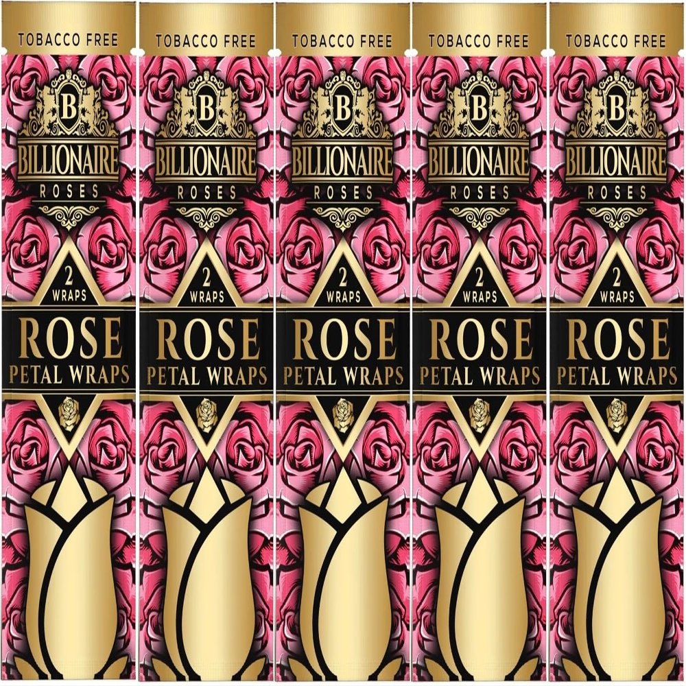 Billionaire Natural Rose Petal Wraps Flavor - 2 Wraps per Pack - 5 Pack - 10 Wraps total incl. Frugal Smoker Sticker