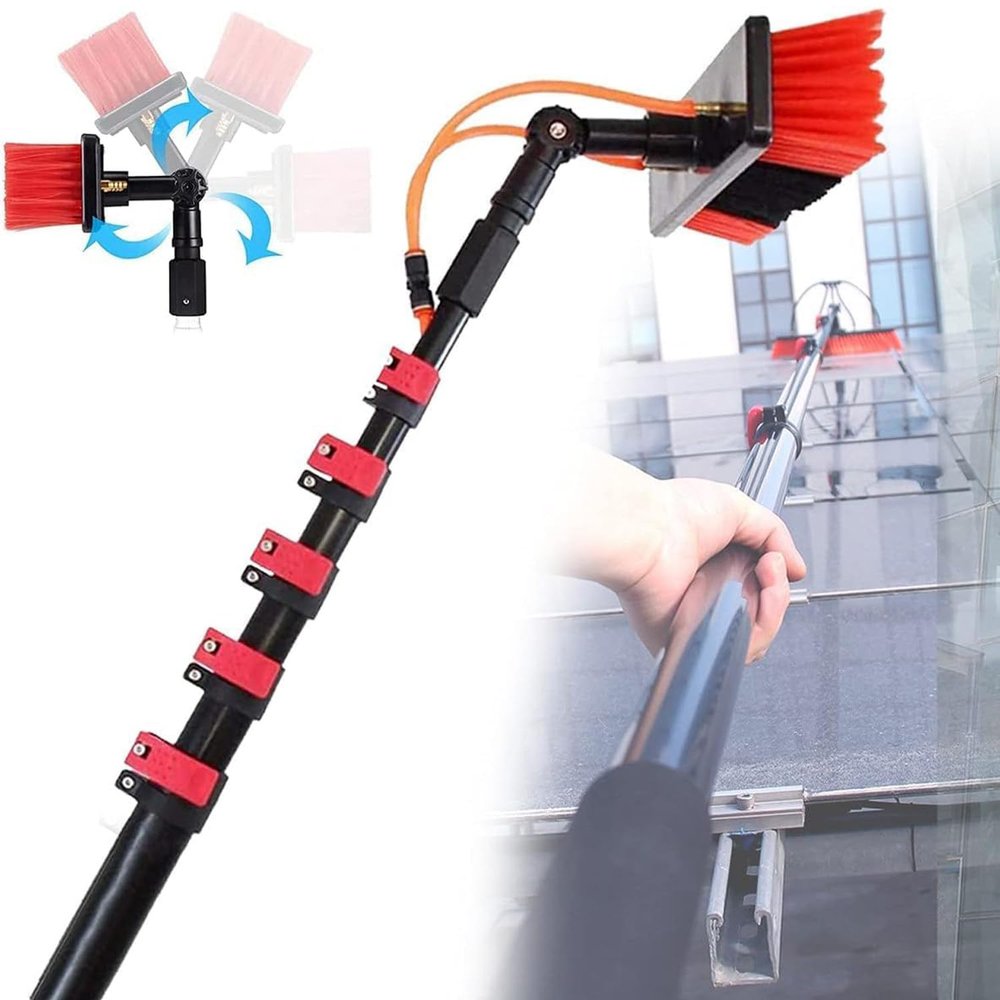 JOSKAA Window Cleaning Pole, Water Fed Extendable Brush, Window and Solar Cleaning Pole, Extendable Solar Panel Washing Equipment Cleaning Conservatory Roof,30cmBrush-3.6mRod