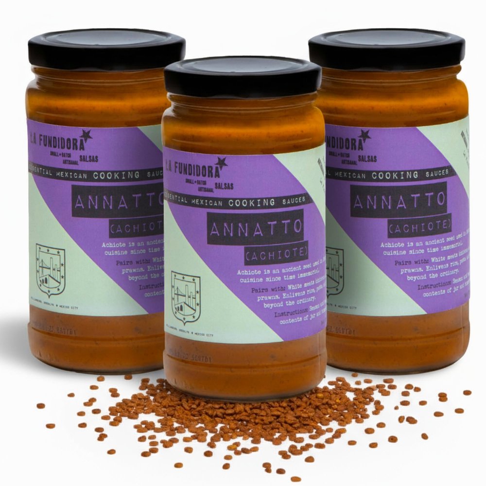 La Fundidora Annatto Cooking Sauce, Achiote (Annatto), Authentic Traditional Mexican Recipe, Smooth Spicy Dip, Fresh Small Batch - 3 Pack