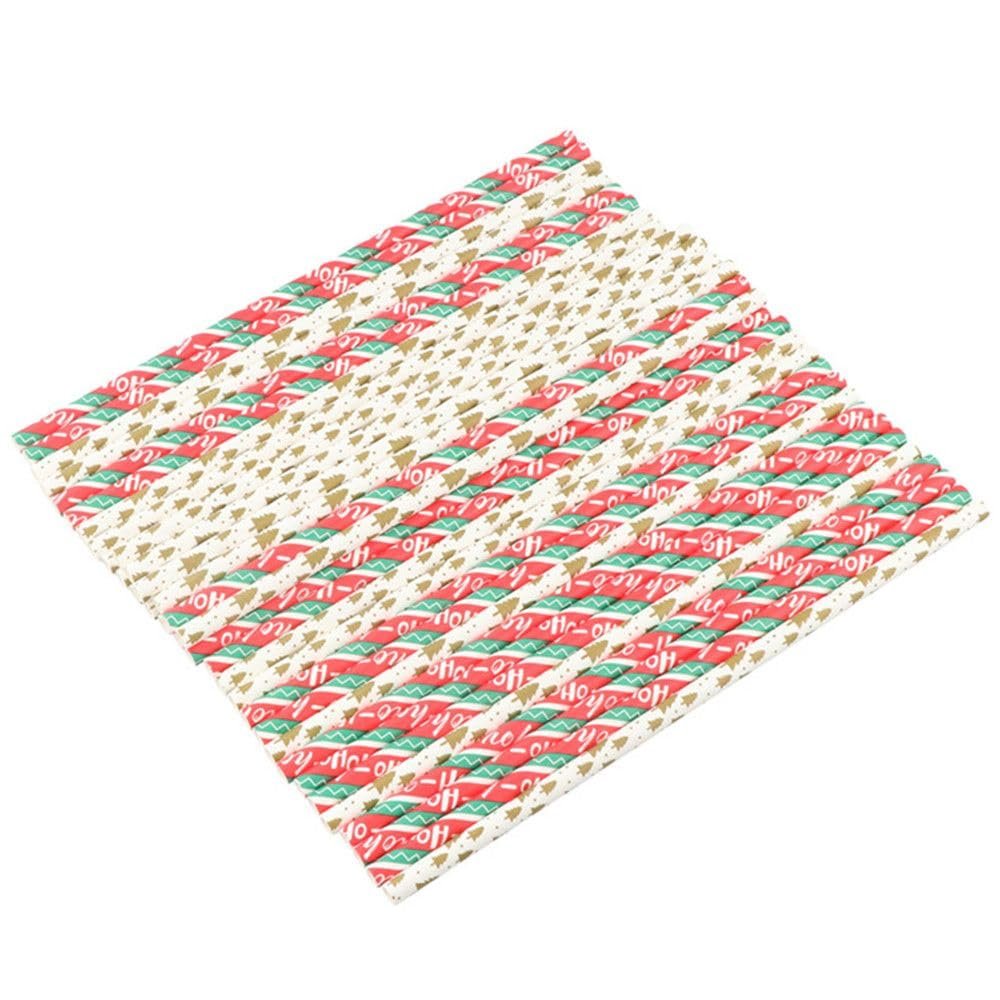100 Pcs Christmas Paper Straws, Red Green White Gold Biodegradable Drinking Straws for Birthday, Wedding, Bridal/Baby Shower, Party Supplies